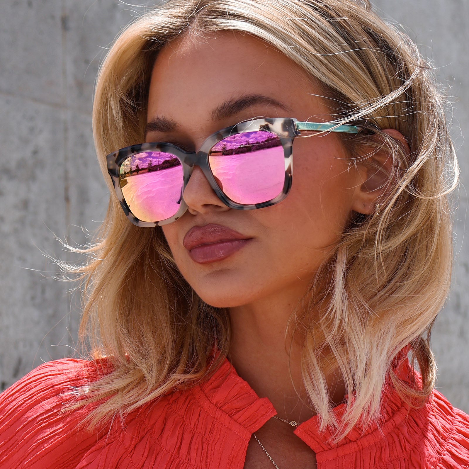 BELLA - CREAM TORTOISE + PINK MIRROR SUNGLASSES - Image 7