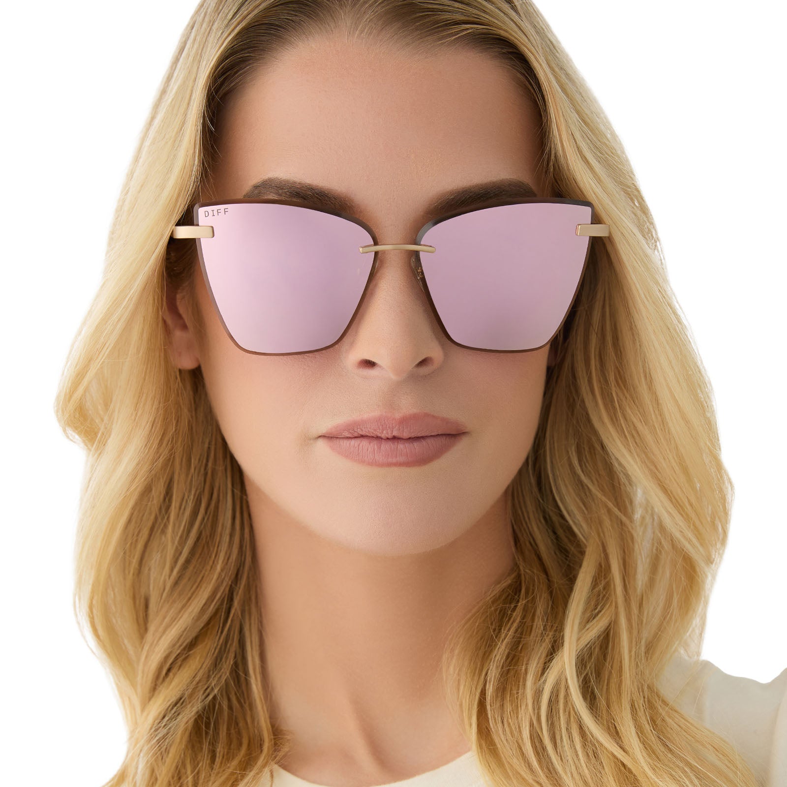 BECKY V - BRUSHED GOLD + CHERRY BLOSSOM MIRROR SUNGLASSES - Image 8