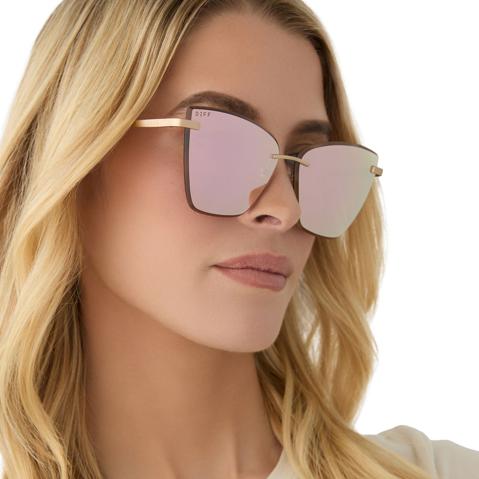 BECKY V - BRUSHED GOLD + CHERRY BLOSSOM MIRROR SUNGLASSES - Image 9