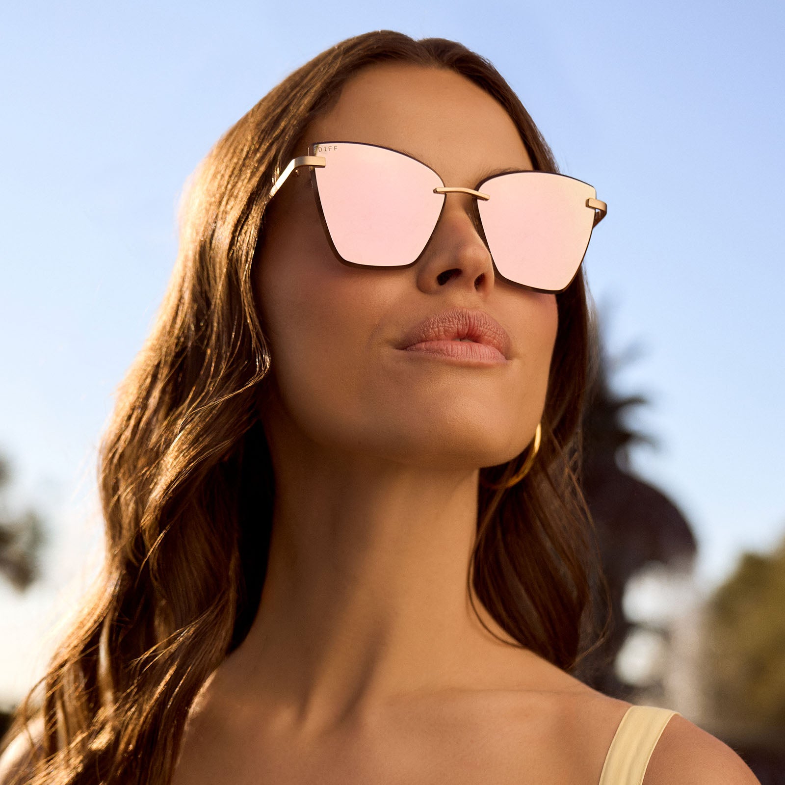 BECKY V - BRUSHED GOLD + CHERRY BLOSSOM MIRROR SUNGLASSES - Image 6