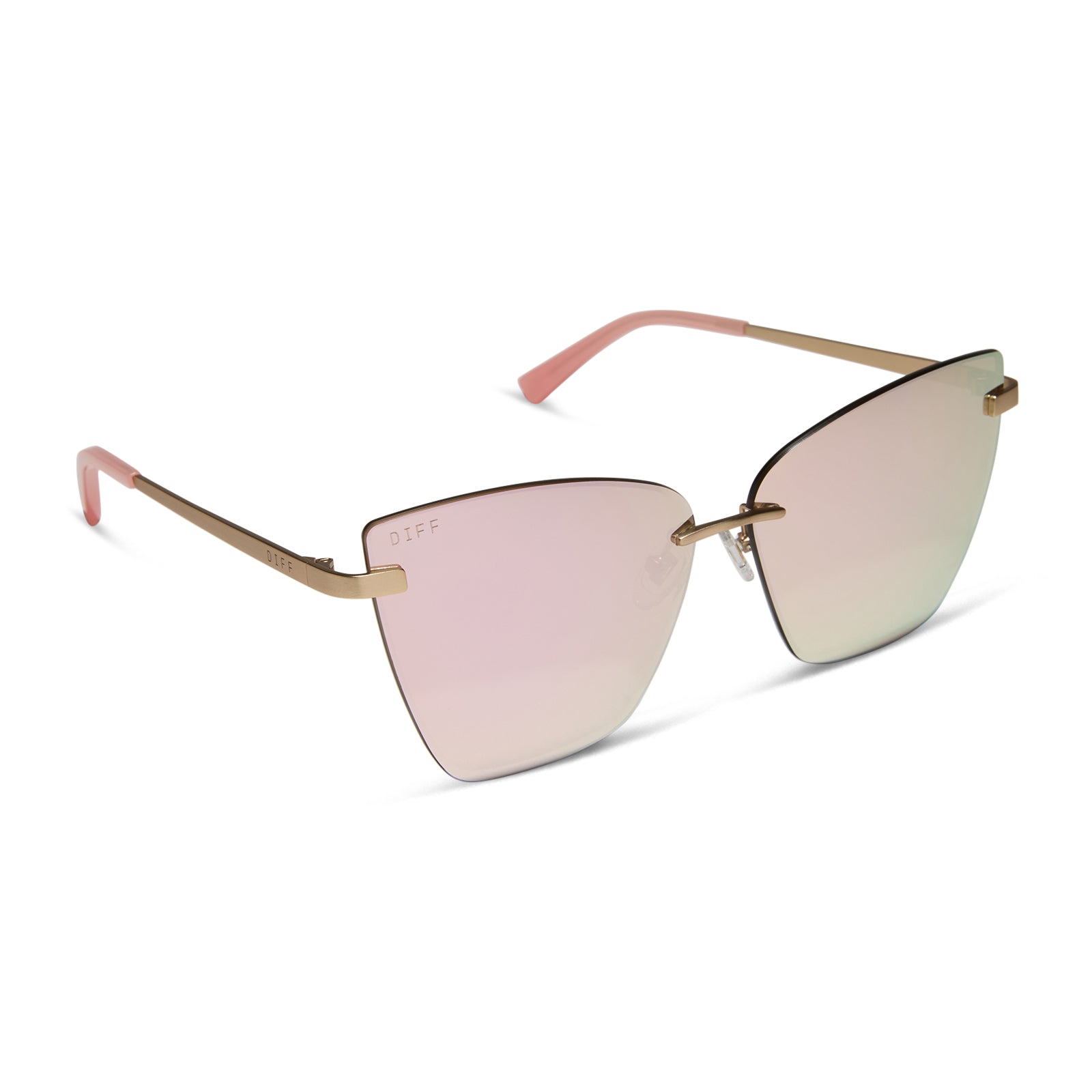BECKY V - BRUSHED GOLD + CHERRY BLOSSOM MIRROR SUNGLASSES - Image 2