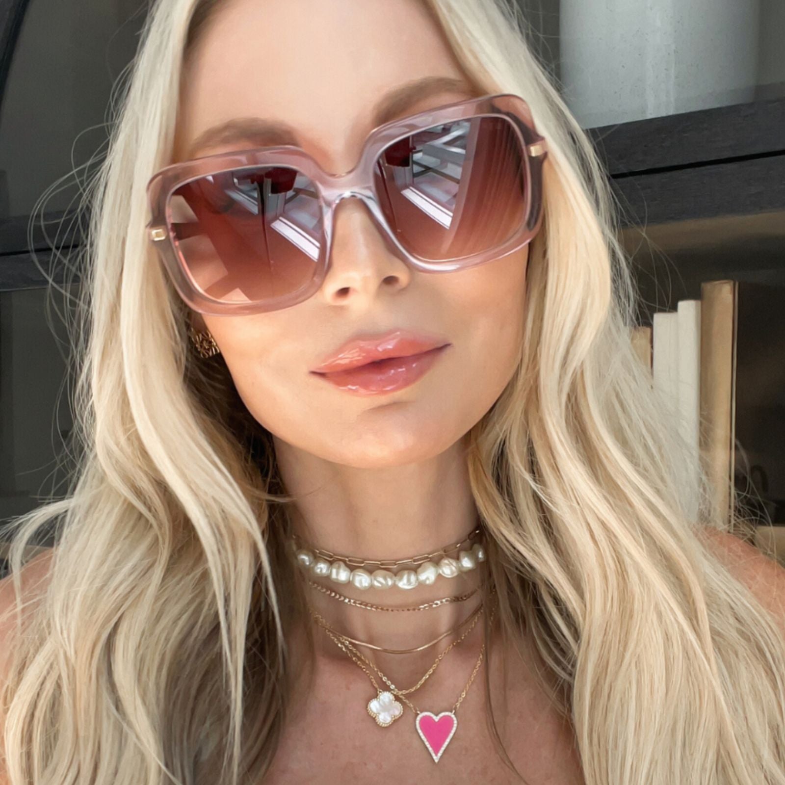 SANDRA - LIGHT PINK CRYSTAL + DUSK GRADIENT SUNGLASSES - Image 9