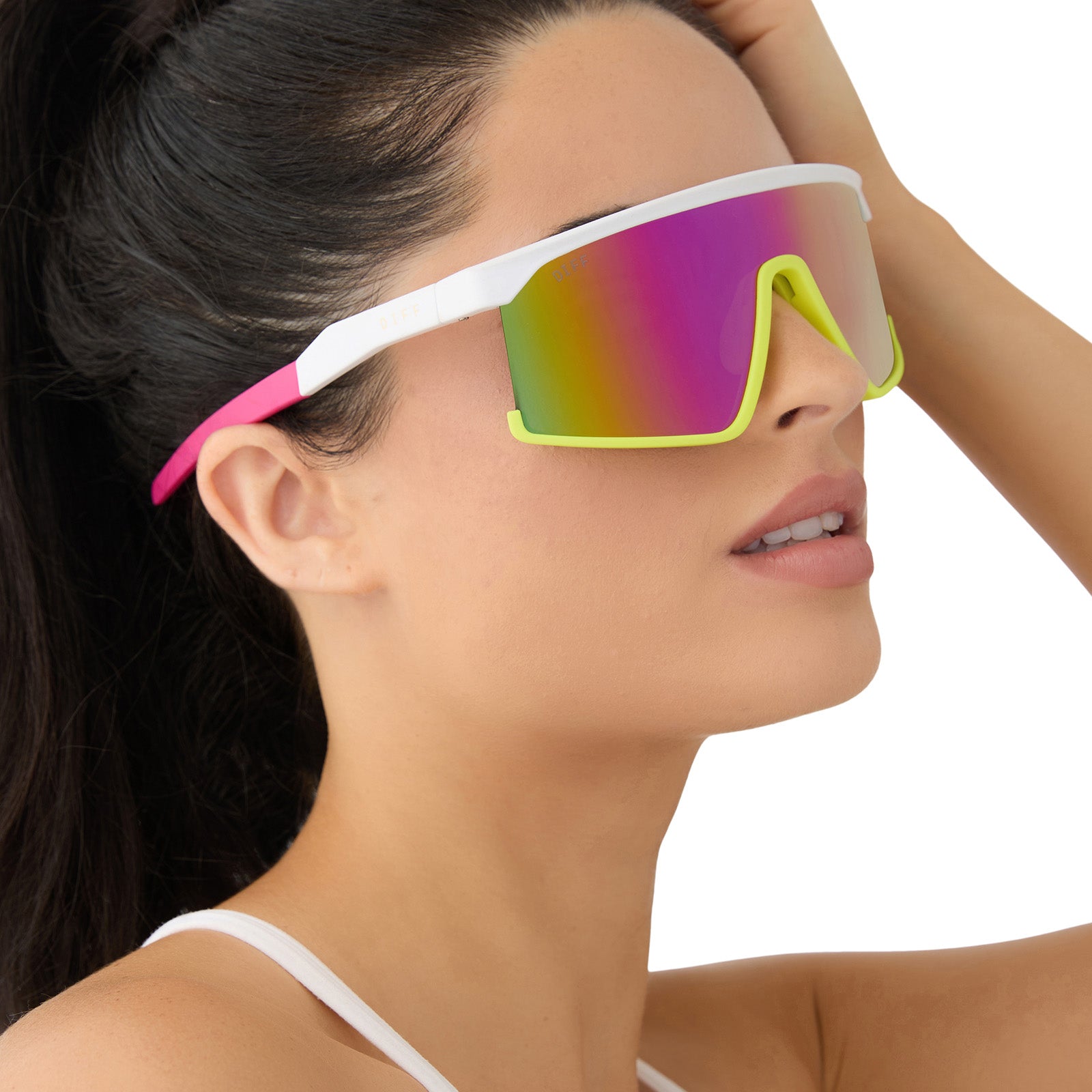 SPIKE - MATTE WHITE + NEON YELLOW + HOT PINK + PINK RUSH MIRROR + POLARIZED SUNGLASSES - Image 7